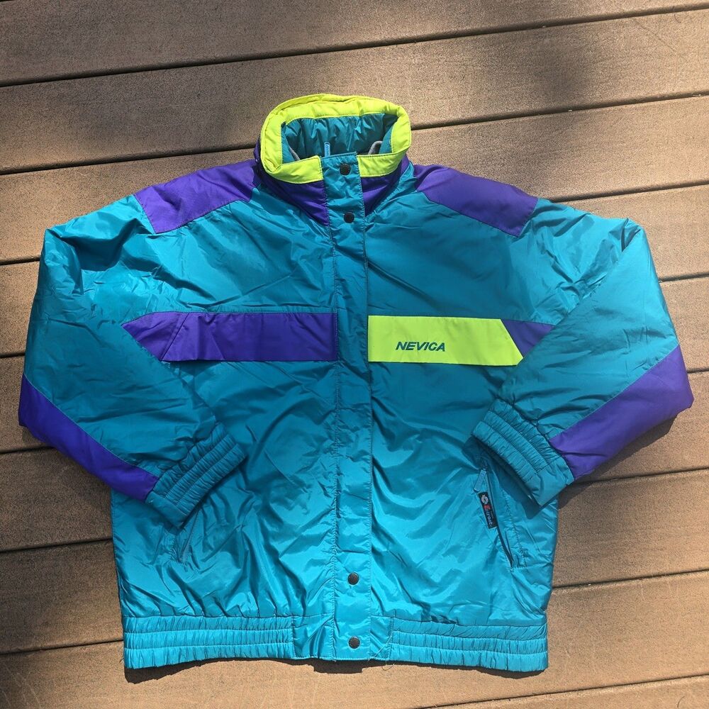 Vintage Nevica Ski Jacket FS 18 MC Mens 44m Retro Blue Green Purple USA size 14